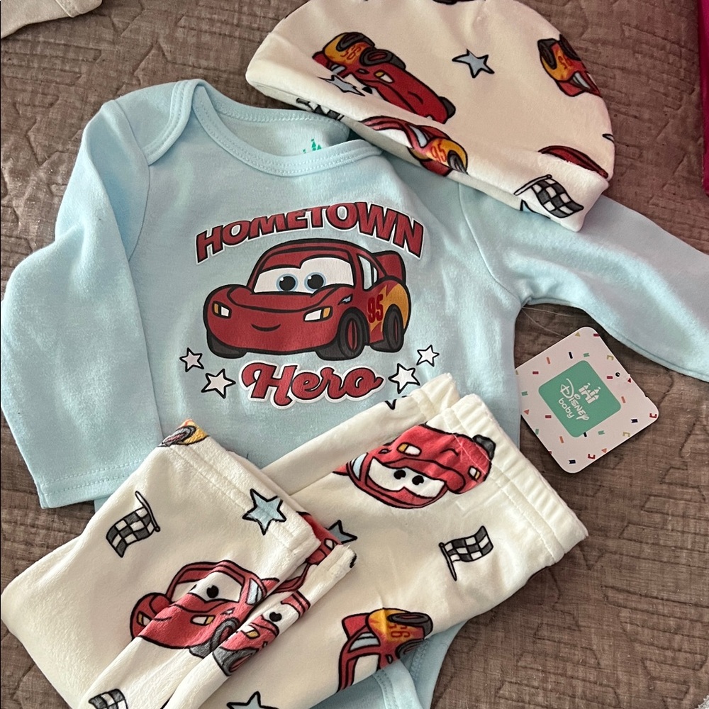 Disney Cars Light Blue and White Baby Outfit